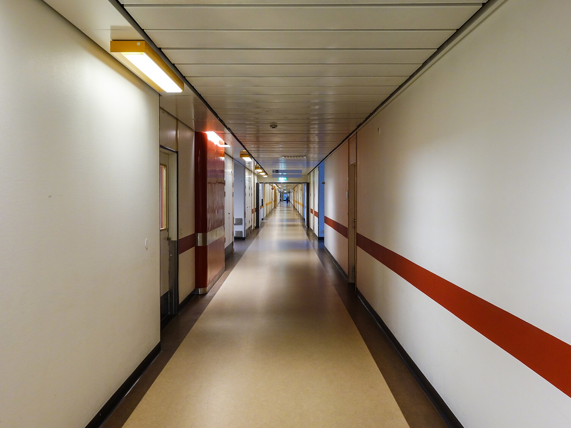 A corridor in a hospital.